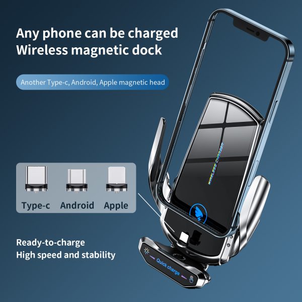 Suport auto Incarcare Wireless15W, Fixare in Grila Ventilatie - imagine 6