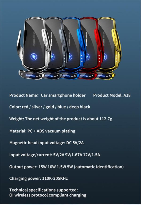 Suport auto Incarcare Wireless15W, Fixare in Grila Ventilatie - imagine 8